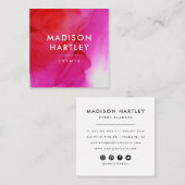 Carte De Visite Carré Aquarelle rouge moderne et rose magenta (Devant / Derrière)