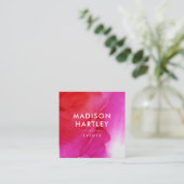 Carte De Visite Carré Aquarelle rouge moderne et rose magenta (Debout devant)