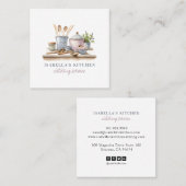 Carte De Visite Carré Aquarelle rustique Cuisine de restauration (Devant / Derrière)