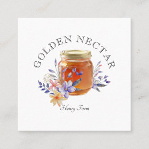 Carte De Visite Carré Aquarelle rustique Honey Jar Logo apiculteur
