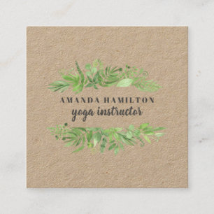 Carte De Visite Carré Aquarelle RUSTIQUE moderne feuillage vert de prair