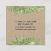 Carte De Visite Carré Aquarelle RUSTIQUE moderne feuillage vert de prair (Dos)