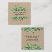 Carte De Visite Carré Aquarelle RUSTIQUE moderne feuillage vert tropical (Devant / Derrière)