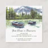 Carte De Visite Carré Aquarelle Rustique Mountain Lake avec Bateaux (Dos)