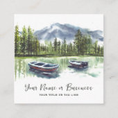 Carte De Visite Carré Aquarelle Rustique Mountain Lake avec Bateaux (Devant)