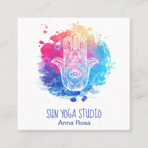 Carte De Visite Carré Aquarelle sacrée de yoga d'oeil de main de Hamsa