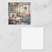 Carte De Visite Carré Aquarelle Shabby Chic cuisine de Noël (Devant / Derrière)