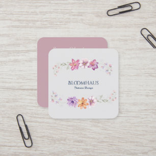 Carte De Visite Carré Aquarelle sophistiquée Rose Botanique Floral