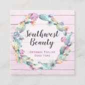 Carte De Visite Carré Aquarelle Succulente Cactus & Bois rustique Bohème (Devant)