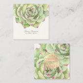 Carte De Visite Carré Aquarelle Succulente Rose de PixDezines (Devant / Derrière)
