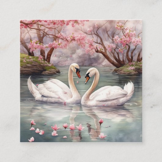Carte De Visite Carré Aquarelle Swan Couple (Devant)