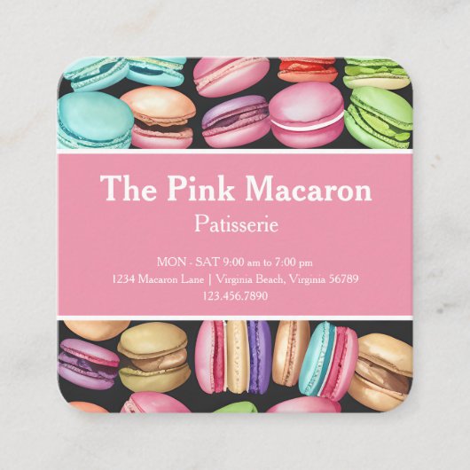 Carte De Visite Carré Aquarelle tendance Macaron pâtisserie française bo (Devant)