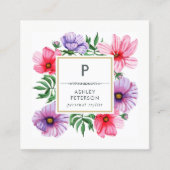 Carte De Visite Carré Aquarelle tendance mignonne rose Fleurs Monogramme (Devant)