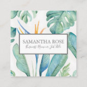 Carte De Visite Carré Aquarelle Tortue de mer Vert tropical (Dos)