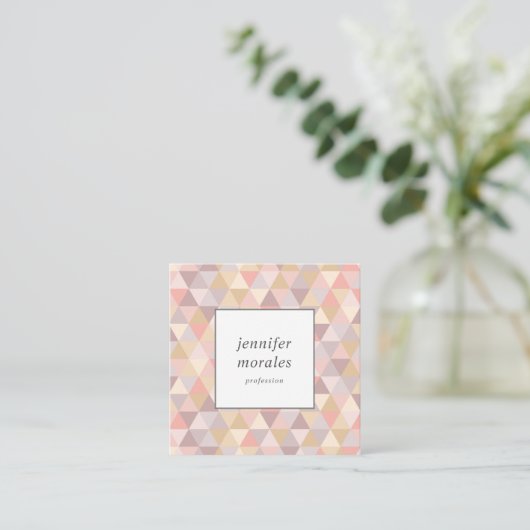 Carte De Visite Carré Aquarelle Triangle gris mauve Crème rose QR CODE (Debout devant)