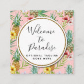 Carte De Visite Carré Aquarelle Tropicale Ananas & Hibiscus Fleurs (Devant)