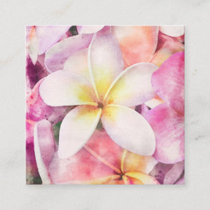 Carte De Visite Carré Aquarelle tropicale de la plumeria d'Hawaï