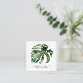Carte De Visite Carré Aquarelle tropicale moderne à feuilles vertes (Debout devant)