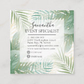 Carte De Visite Carré Aquarelle tropicale Vert Botanique Planificateur d (Dos)