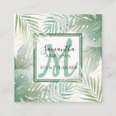 Carte De Visite Carré Aquarelle tropicale Vert Botanique Planificateur d (Devant)