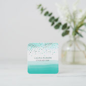 Carte De Visite Carré Aquarelle Turquoise turquoise Plage Bleu subtil (Debout devant)