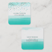 Carte De Visite Carré Aquarelle Turquoise turquoise Plage Bleu subtil (Devant / Derrière)