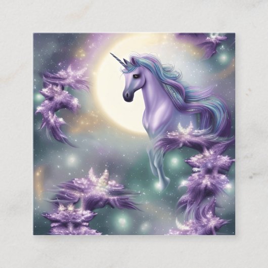 Carte De Visite Carré Aquarelle Unicorne (Devant)