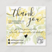 Carte De Visite Carré Aquarelle vert jaune commander girly merci (Devant)