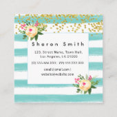 Carte De Visite Carré Aquarelle Vert rayures Parties scintillant jaune F (Dos)