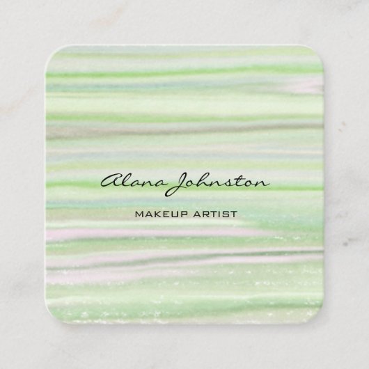 Carte De Visite Carré Aquarelle verte Pastel Abstraite (Devant)