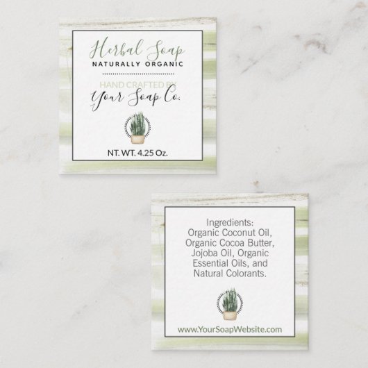 Carte De Visite Carré Aquarelle Verts + Plante (Sur mesure) #Étiquettes (Devant / Derrière)