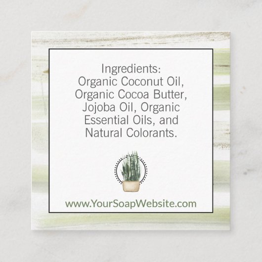 Carte De Visite Carré Aquarelle Verts + Plante (Sur mesure) #Étiquettes (Dos)