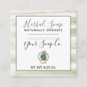 Carte De Visite Carré Aquarelle Verts + Plante (Sur mesure) #Étiquettes (Devant)