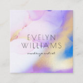 Carte De Visite Carré Aquarelle violet or Abstrait script de calligraphi (Devant)