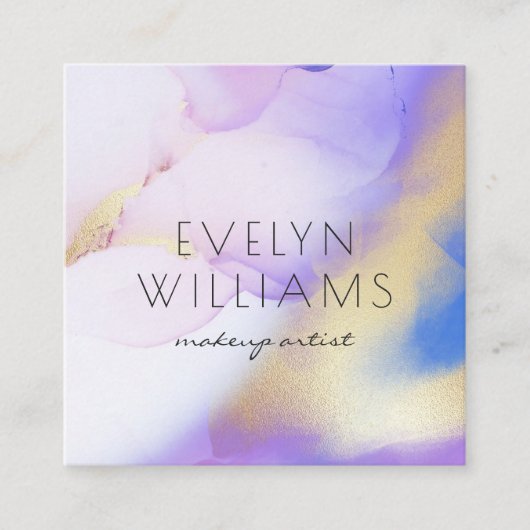 Carte De Visite Carré Aquarelle violet or Abstrait script de calligraphi (Devant)