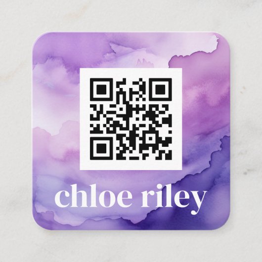 Carte De Visite Carré Aquarelle violette du code QR minimal (Devant)