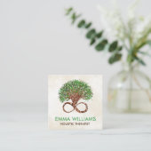 Carte De Visite Carré Arbre de vie - Infinité - Feuilles verts (Debout devant)