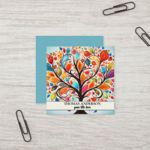 Carte De Visite Carré Arbre de Vie Personnalisé Moderne - Feuilles Color