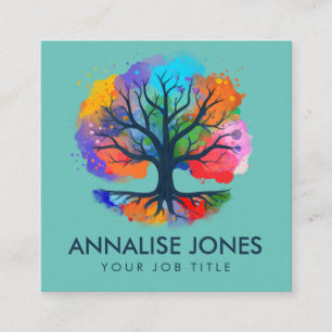 Carte De Visite Carré Arbre de vie - Yggdrasil - Aquarelle