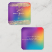Carte De Visite Carré Arbre Silhouette Or Brush Stroke Ombre Holographiq (Devant / Derrière)