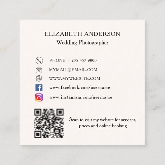 Carte De Visite Carré Arc crème beige QR code médias sociaux (Dos)