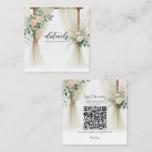 Carte De Visite Carré Arc en bois fleuri Verdure Rose Détails Mariage (Devant / Derrière)