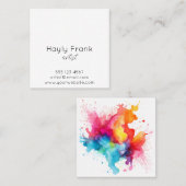 Carte De Visite Carré Arc-en-ciel à éclaboussure aquarelle (Devant / Derrière)
