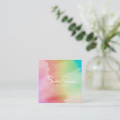Carte De Visite Carré Arc-en-ciel moderne de manuscrit d'aquarelle - (Debout devant)