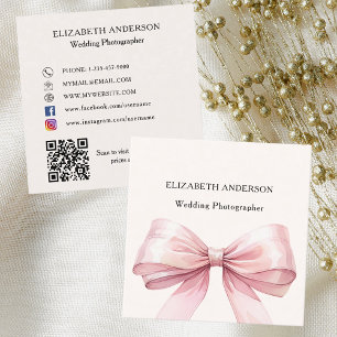Carte De Visite Carré Arc rose crème beige QR code médias sociaux