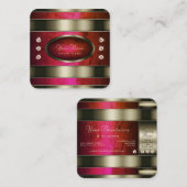 Carte De Visite Carré Argent exceptionnel avec marbre rose rouge (Devant / Derrière)