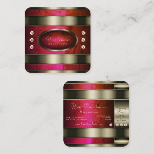 Carte De Visite Carré Argent exceptionnel avec marbre rose rouge (Devant / Derrière)