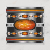 Carte De Visite Carré Argent glamour avec marbre orange et diamants (Devant)