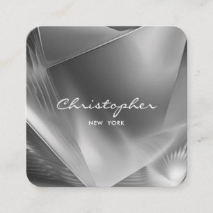 Carte De Visite Carré Argent métallique brossé   QR Code & Social Media