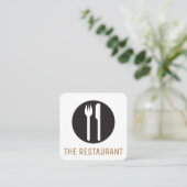 Carte De Visite Carré Argent | Propriétaire du restaurant | Chef (Debout devant)